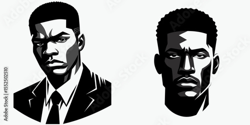 African American Business man Looking annoyed. Marketing Commerce Corporate Entrepreneurship Startup Clipart Line Art Vector Illustration. Black entrepreneur with a displeased expression.