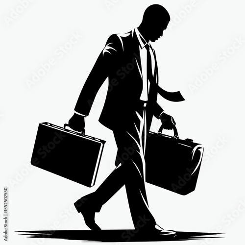 African American Business man leaving home. Marketing Commerce Corporate Entrepreneurship Startup Clipart Line Art Vector Illustration. Black entrepreneur departing residence for occupation.