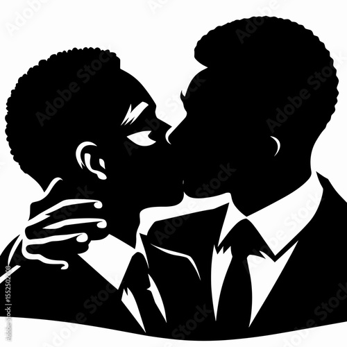 African American Business man kissing goodnight. Marketing Commerce Corporate Entrepreneurship Startup Clipart Line Art Vector Illustration. .