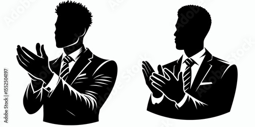 African American Business man Clapping hands. Marketing Commerce Corporate Entrepreneurship Startup Clipart Line Art Vector Illustration. entrepreneur applauding adult male executive.