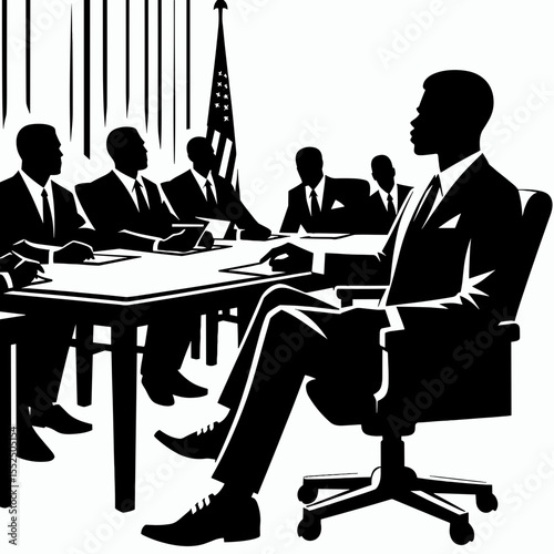 African American Business man attending meeting. Marketing Commerce Corporate Entrepreneurship Startup Clipart Line Art Vector Illustration. Black entrepreneur at a conference professional.