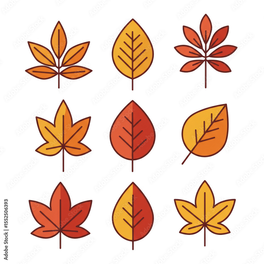 Obraz premium Illustration of Autumn Leaves Collection in Red Orange and Yellow