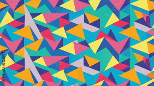 Vibrant geometric pattern of overlapping triangles in bold colors abstract background