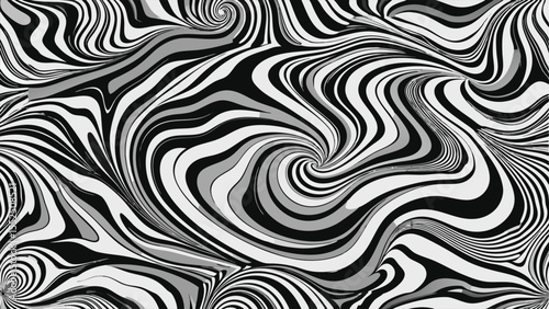 Black and white swirling abstract pattern with wavy lines and curves vortex