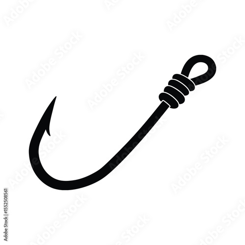 Black Fishing Hook Silhouette: Simple Angling Gear Illustration for Outdoor and Hobby Designs

