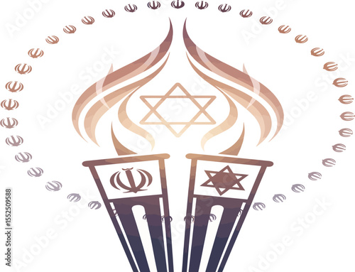 A symbolic graphic featuring combined Iranian and Jewish themes, suitable for branding, cultural presentations, or decorative design work.