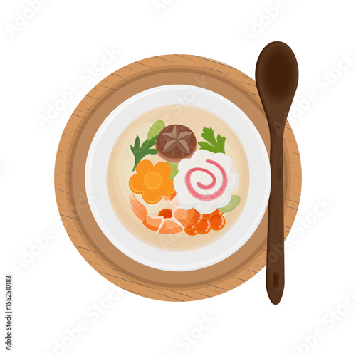 Vector Illustration Logo Clipart Top View Chawanmushi or Japanese Savory Custard 