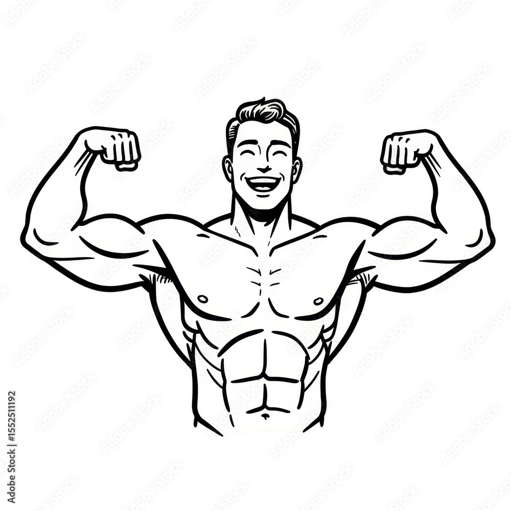 Fototapeta premium Illustration of Muscular Man Flexing Biceps with Confident Smile