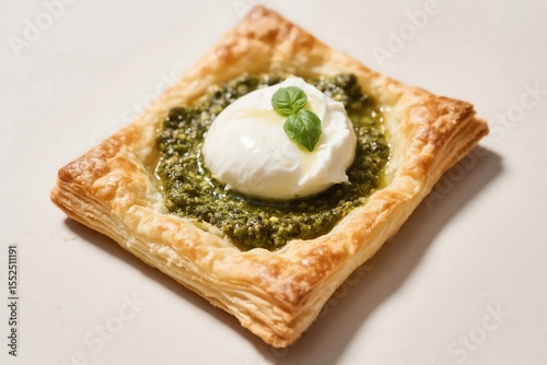 Puff Pastry Tart with Burrata & Pesto