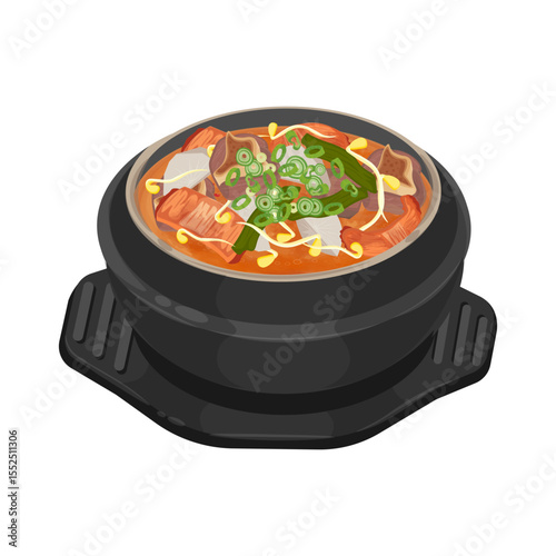 Vector Illustration Logo Clipart Haejjanguk Korean Hangover Soup on a Ttukbaegi