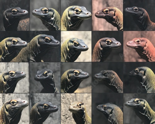 A grid of Komodo dragon profiles