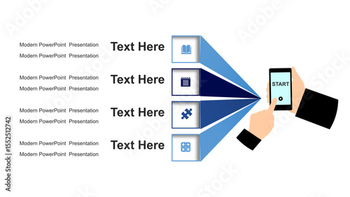 Mobile Startup Infographic – PowerPoint Layout with Hand and Smartphone Icons. Modern Infographic Elements – Fully Editable SVG for PowerPoint, Web, Illustrator, and most vector-based applications.