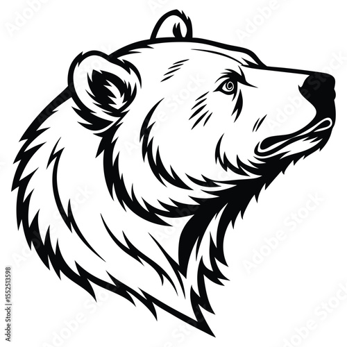 Grizzly Bear Head Vector Silhouette Illustration in Black and White Style