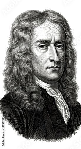 Illustration of Portrait Isaac Newton Scientist Physicist With Hairstyle