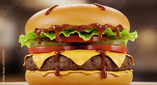 Juicy BBQ Drizzled Burger Beckons with Melted Cheese and Fresh Toppings