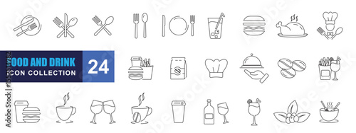 collection of food and drink icons, editable stroke.