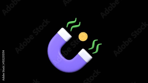 3D Animated Attracting Investment showing business magnet attracting coins and dollar signs, symbolizing successful investment strategies. Perfect for finance promos