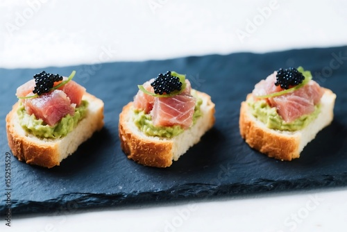 Mini Shokupan with Avocado Mousse, Tuna Tartare & Caviar