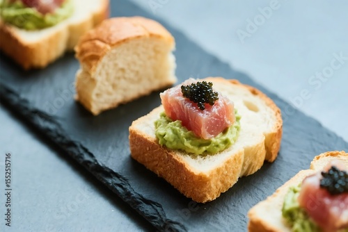 Mini Shokupan with Avocado Mousse, Tuna Tartare & Caviar