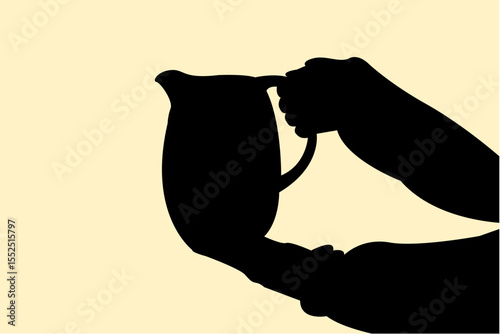 Silhouette of hand holding teapot. Icon of gesture arm serving tea on shadow. Vector illustration.