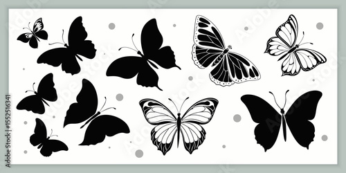 Butterfly swarm silhouette background