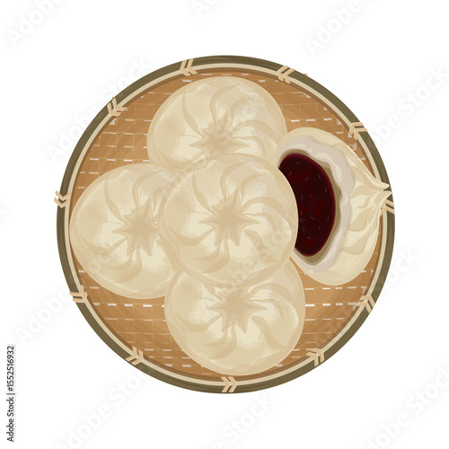 Vector Illustration Logo Clipart Top View Jjinppang Mandu Steamed Bun with Red Bean Paste