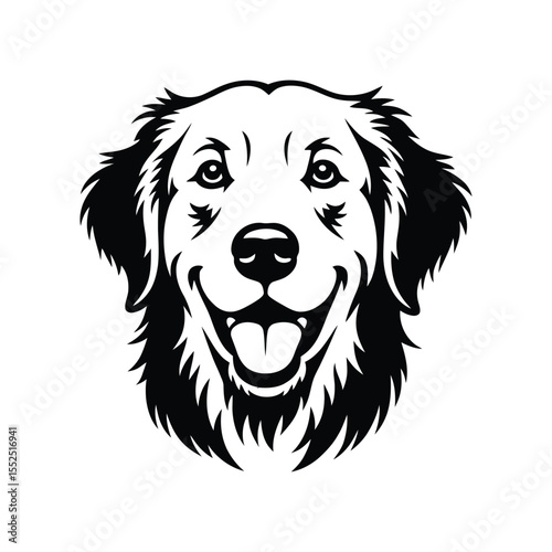 Smiling Golden Retriever Dog Logo: Minimalist Black and White Pet Head Illustration


