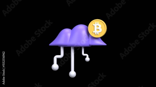 3D Animated Crypto Cloud with floating coins and blockchain symbols. Ideal for fintech, crypto, and digital asset videos. Alpha channel with transparent background included