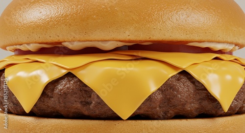 Juicy Cheeseburger Close-Up: A Tempting Render of Fast Food Perfection