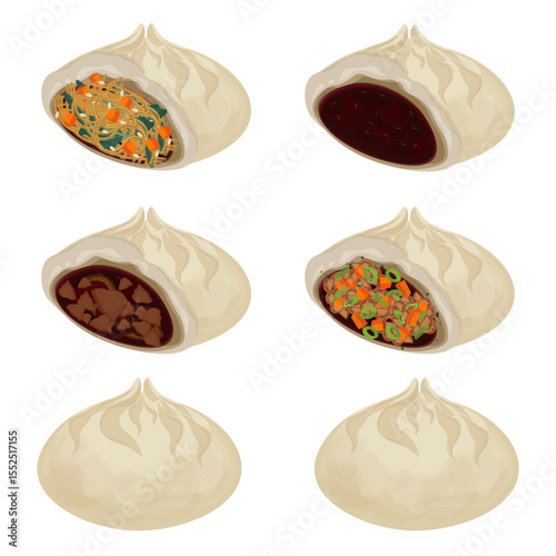 Vector Illustration Logo Clipart Vegetables and Meat Hoppang Steamed bun