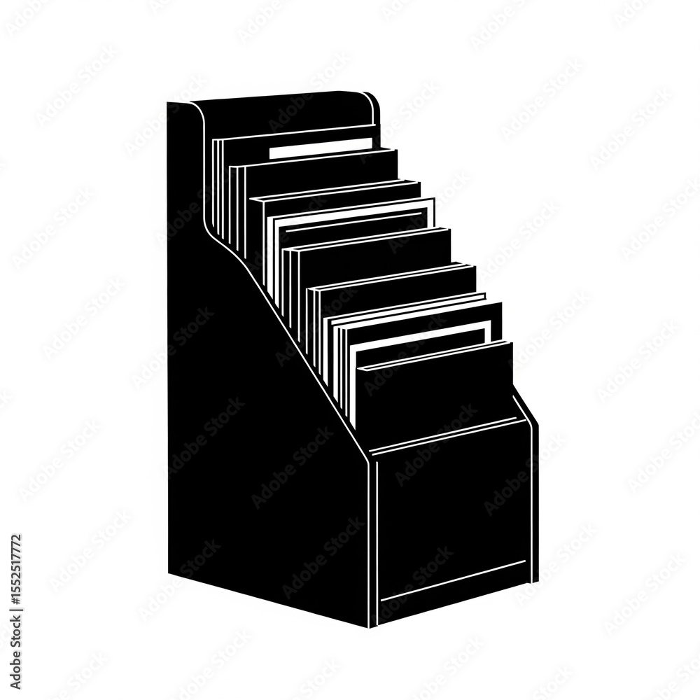 A silhouette of a bookshelf, white background. A silhouette of a bookshelf, white background.