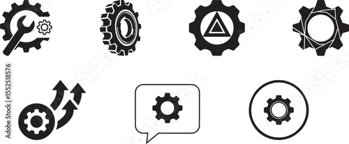 Gear Icon Set for App Settings, System Configuration, Workflow Optimization, Engineering Tools, UI Design