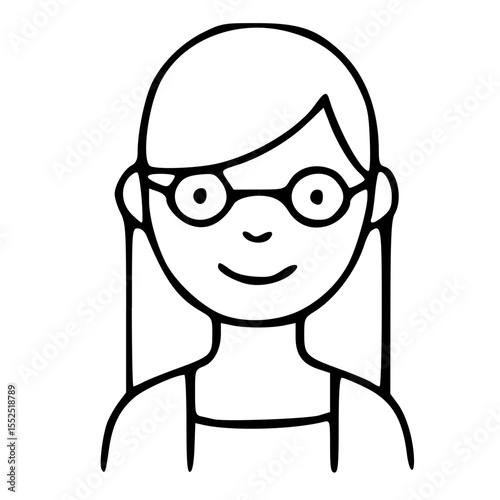 Simple Outline Smiling Woman with Glasses Icon Avatar Illustration