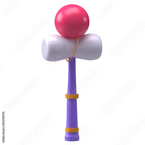 3D Kendama Toy.  Classic wooden kendama toy with ball and spike..