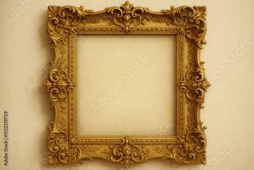 Antique gilded picture frame with ornate baroque details isolated on white background