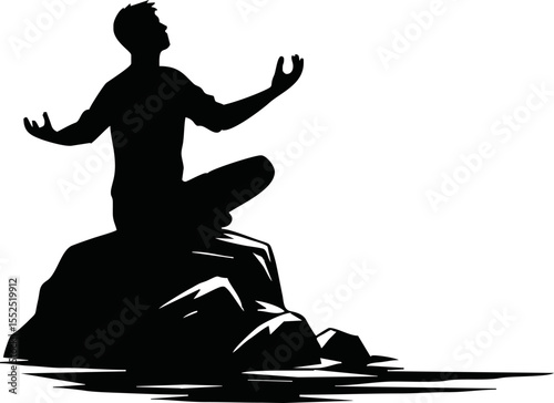Silhouette of person releasing stress vector style on white background