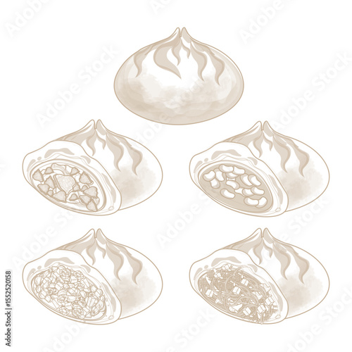 Vector Illustration Logo Line art Vegetables and Meat Hoppang 