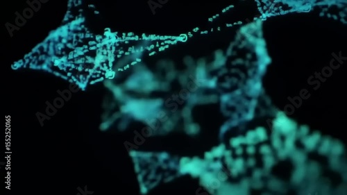 Abstract digital visualization of interconnected particles in a dark space, suggesting technology and innovation