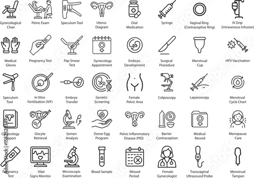 Gynecology Icons Vector Illustration, Isolated on White Background.