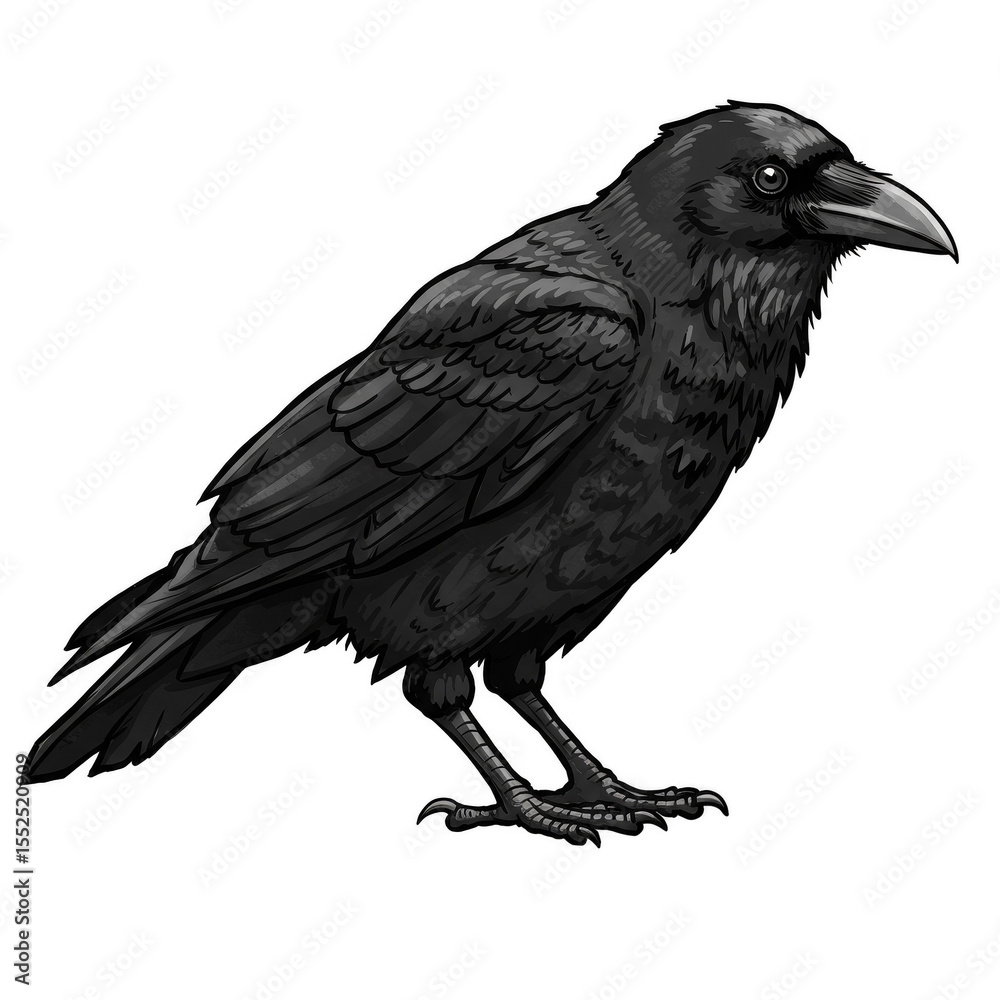 Naklejka premium Isolated Pixel Art Crow Bird Black Detailed Wildlife Illustration