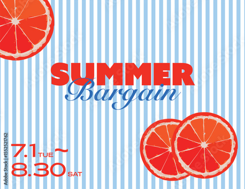 Poster announcing the Summer Bargain with a fresh bloodorange scent / 爽やかなブラッドオレンジ香るサマーバーゲンの告知ポスター