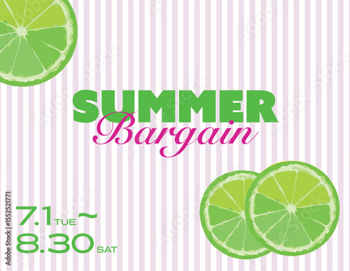 Poster announcing the Summer Bargain with a fresh lime scent / 爽やかなライム香るサマーバーゲンの告知ポスター