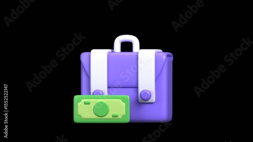 3D Animated Investment Portfolio with Luggage, case and financial icons in motion. Perfect for finance, wealth management, and strategy videos. Includes alpha channel and transparent background