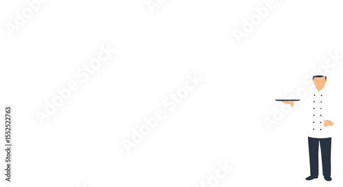 Minimalist flat vector illustration of a professional restaurant waiter in uniform holding tray, hospitality service concept, white background, isolated

 flat vector illustration