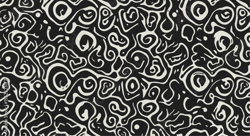 Black and white doodle pattern – hand-drawn abstract squiggles and swirls seamless design.