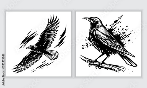 Hand drawn animals silhouette set