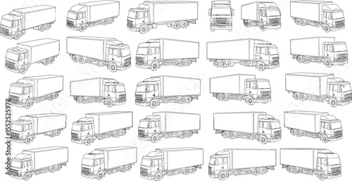 Set of cargo truck outline vector illustrations, side and front views, heavy transport vehicles, delivery lorries, logistic transportation design

 flat vector illustration
