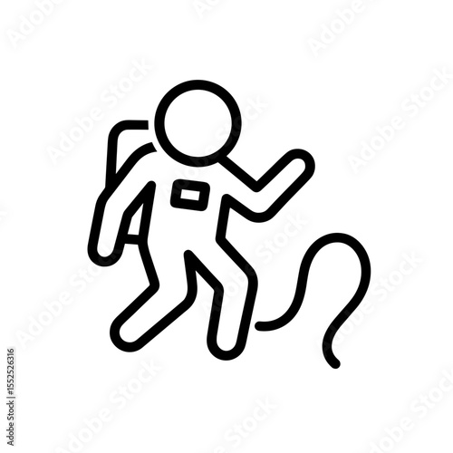 Astronaut icon performing spacewalk in outline style