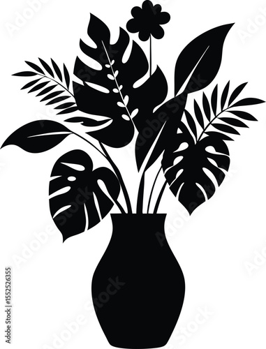 Tropical Leaves and Botanical Bouquets Silhouettes, Jungle Plant, Palm Leaf, and Foliage Vector Collection