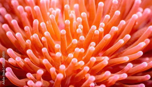 Coral Polyp Close-Up: Intricate detail of vibrant orange and pink coral polyps, showcasing their delicate texture and mesmerizing patterns.